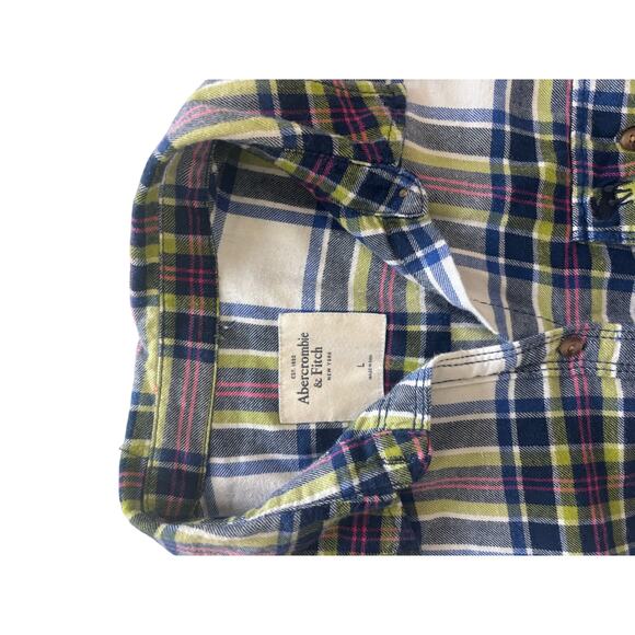 Abercrombie & Fitch Plaid Flannel Shirt Green Navy Pink Youth Large / Adult Sm - Picture 5 of 7